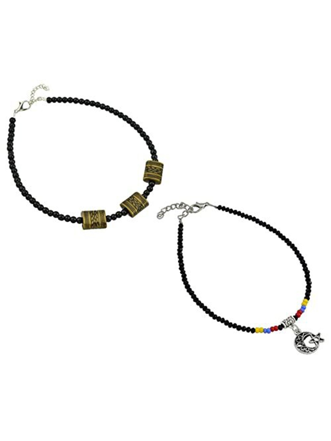 

HIGH TRENDZ Women Set of 2 Anklets, Black