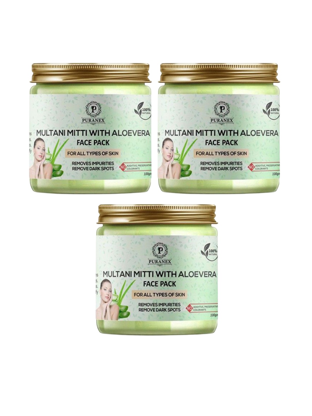 

Puranex Set Of 3 Multani Mitti With Aloe Vera Powder Face Pack - 100 g Each, Green