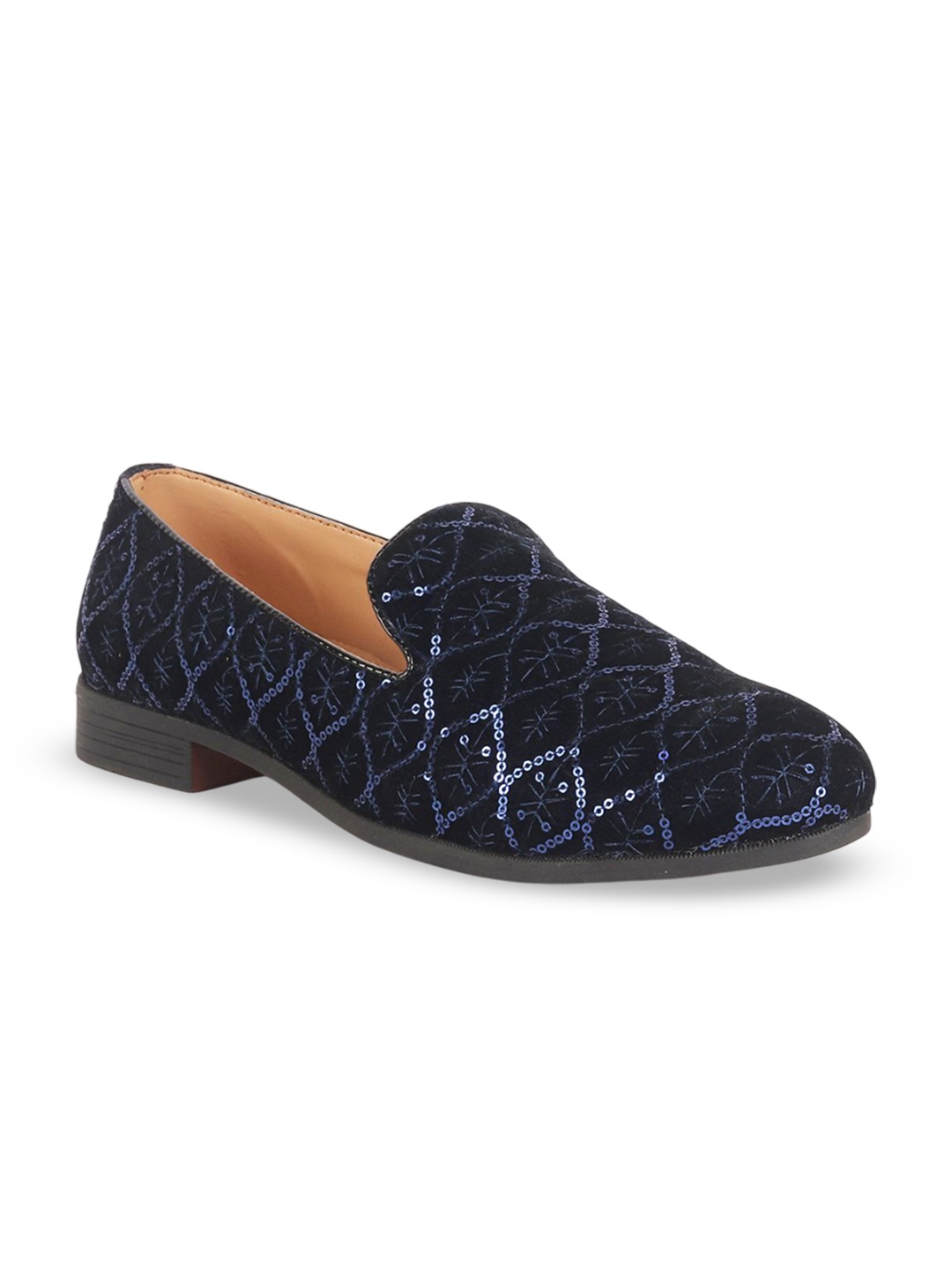 

FAUSTO Men Woven Design Lightweight Velvet Mojaris, Blue