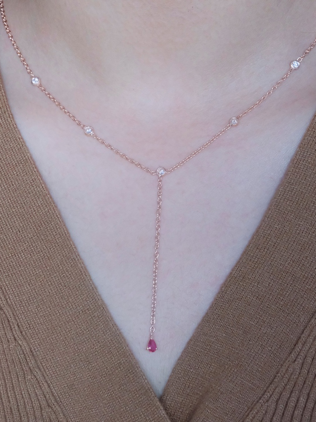 

Anushka Jain Jewellery 925 Sterling Silver Gold-Plated Ruby Duet Lariat Necklace