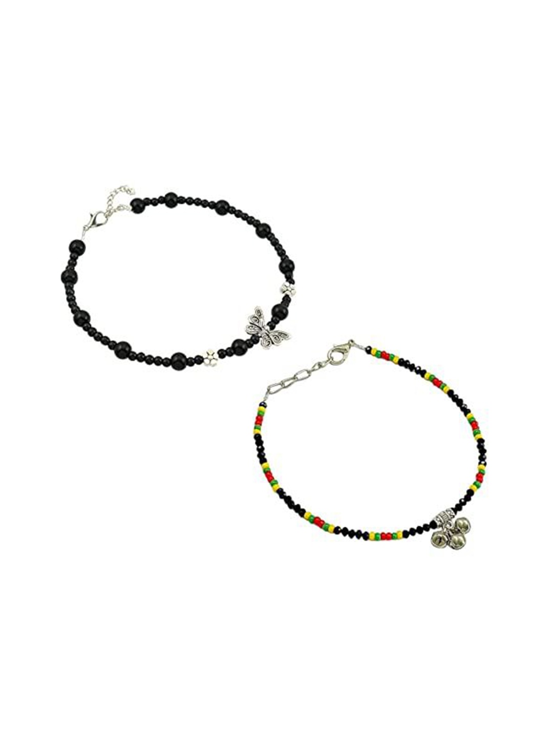

HIGH TRENDZ Women Set of 2 Anklets, Black