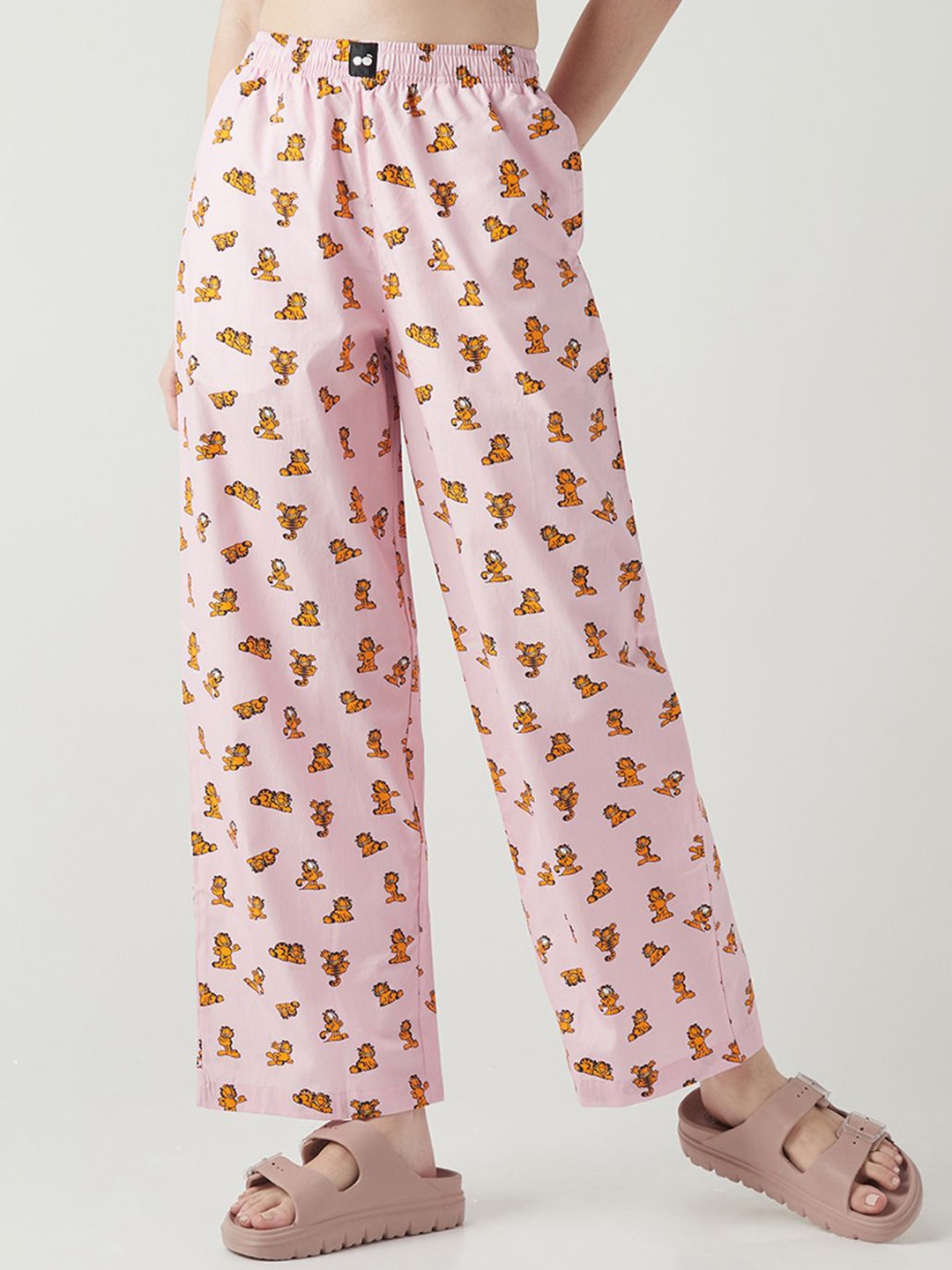 

Bewakoof Women Printed Pure Cotton Wide Leg Lounge Pants, Pink