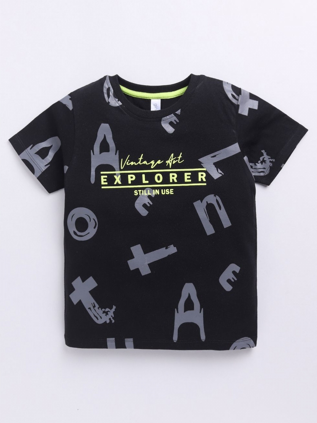 

Ginie Boys Typography Printed Round Neck Cotton Casual T-shirt, Black