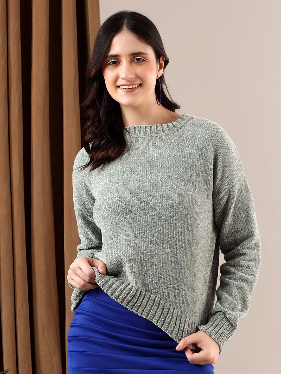 

Stylecast X Kotty Women Ribbed Cotton Pullover, Grey
