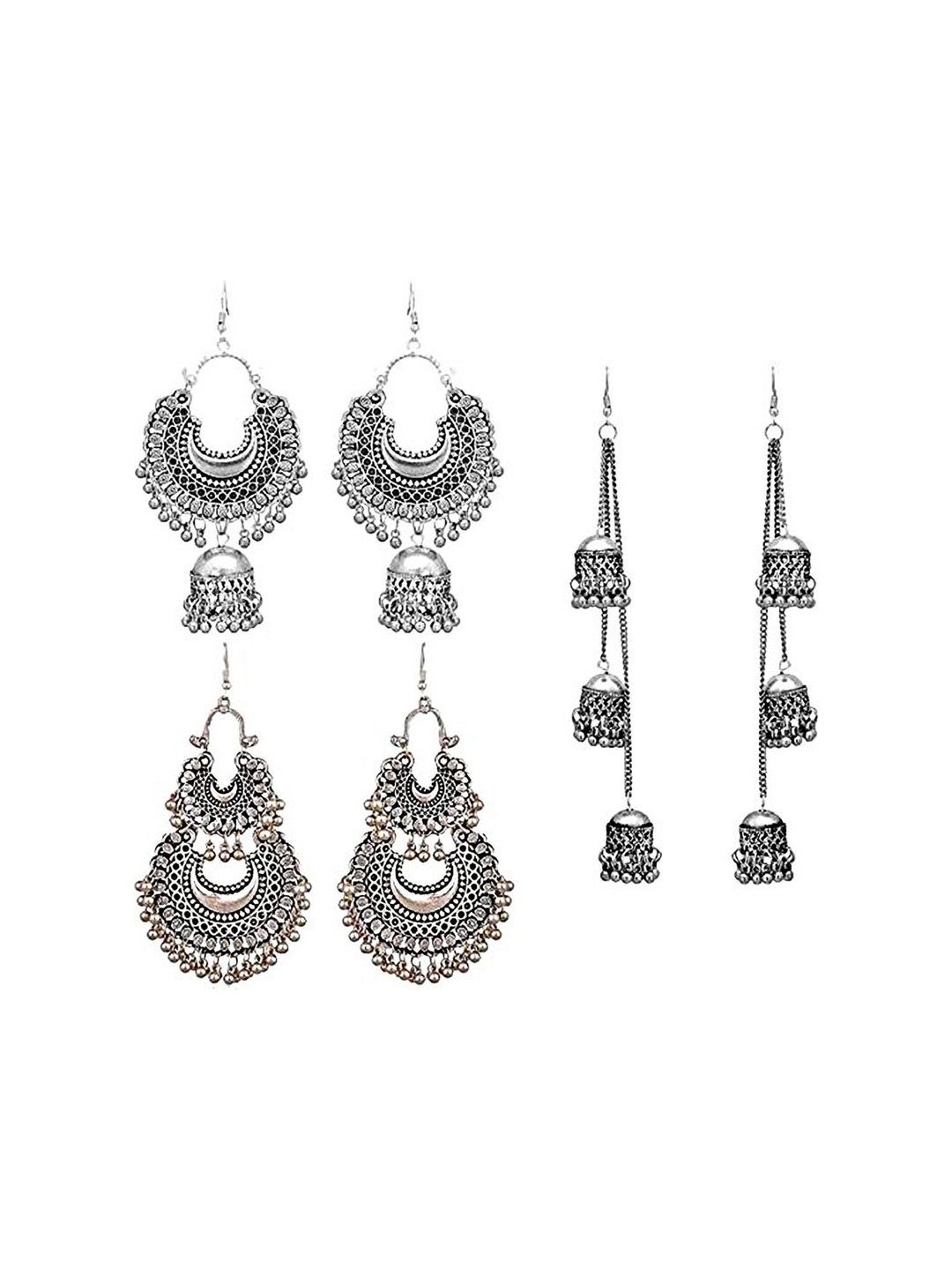 

JMBW INTERNATIONAL Pack Of 6 Silver Toned Contemporary Drop Earrings
