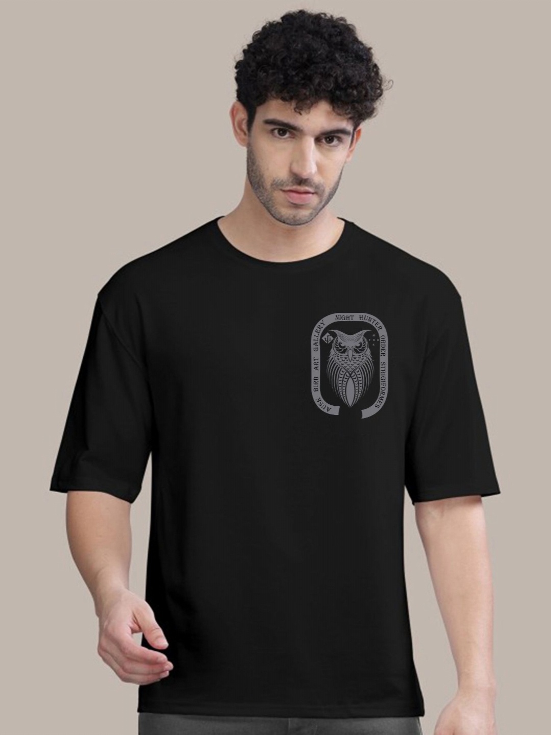 

AUSK Men Graphic Printed Round Neck Cotton Oversized T-shirt, Black