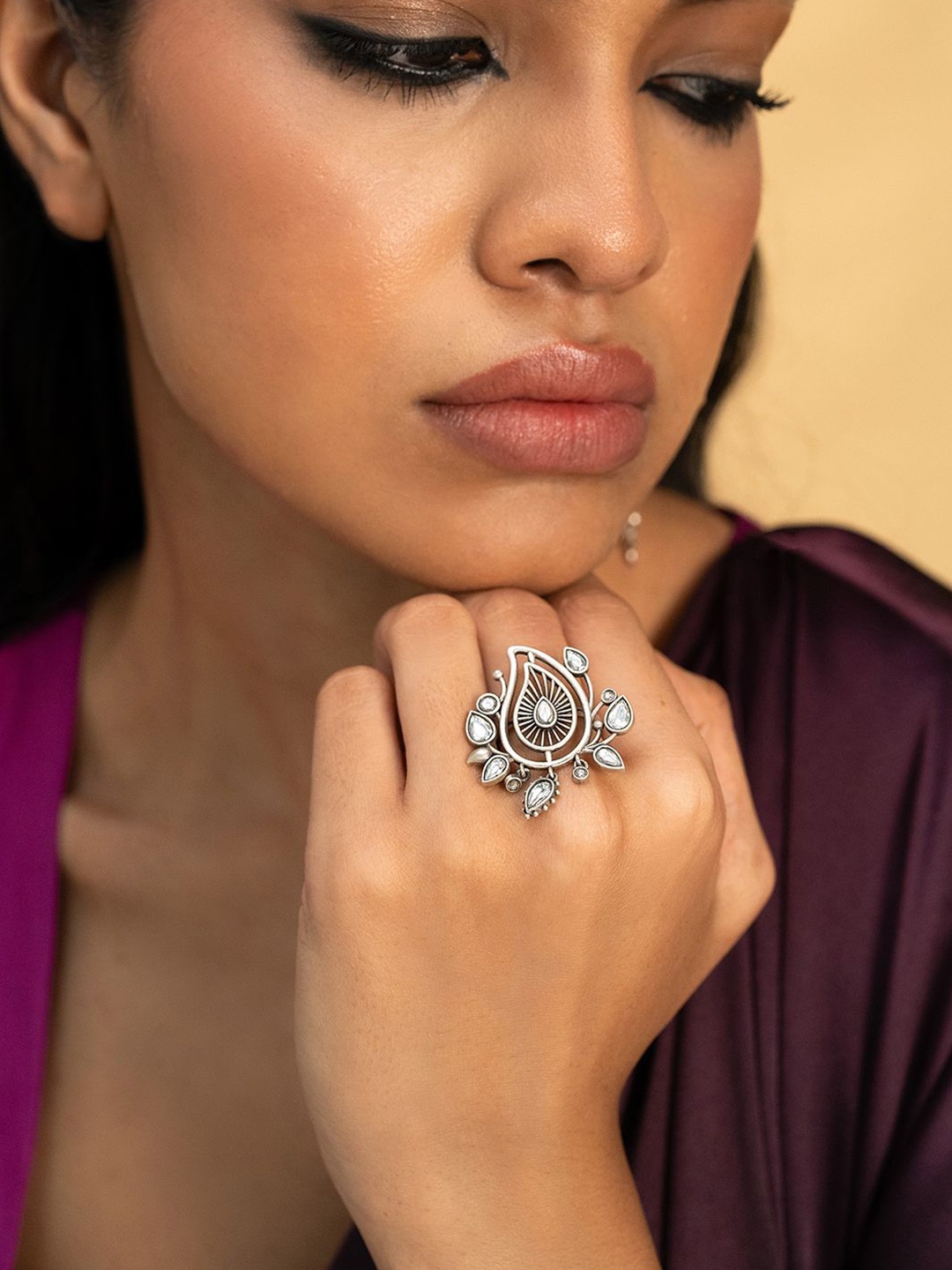 

SHAYA Dhol Taasha 925 Silver Artificial Stones Studded Oxidised Ring