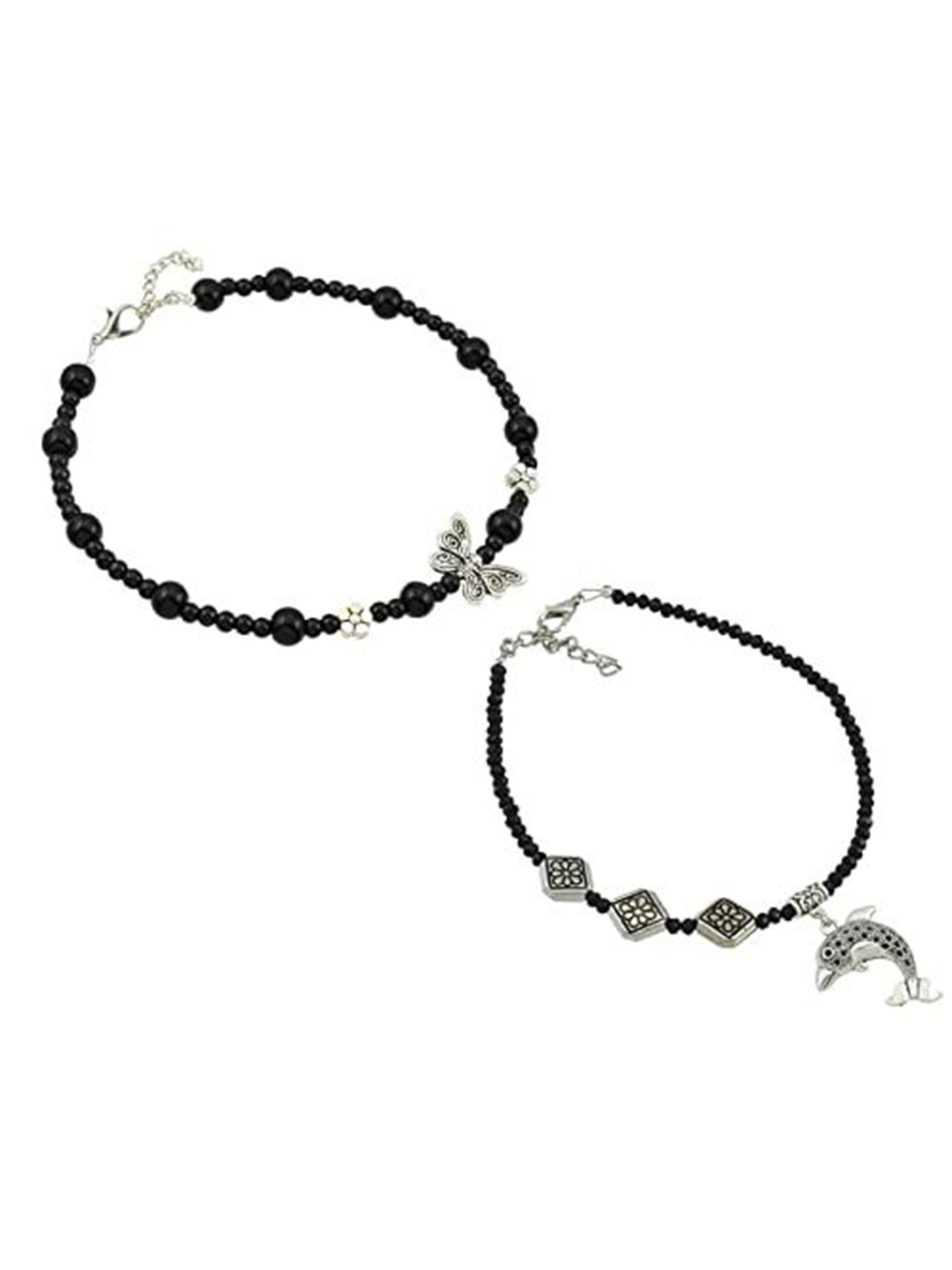 

HIGH TRENDZ Women Set of 2 Anklets, Black