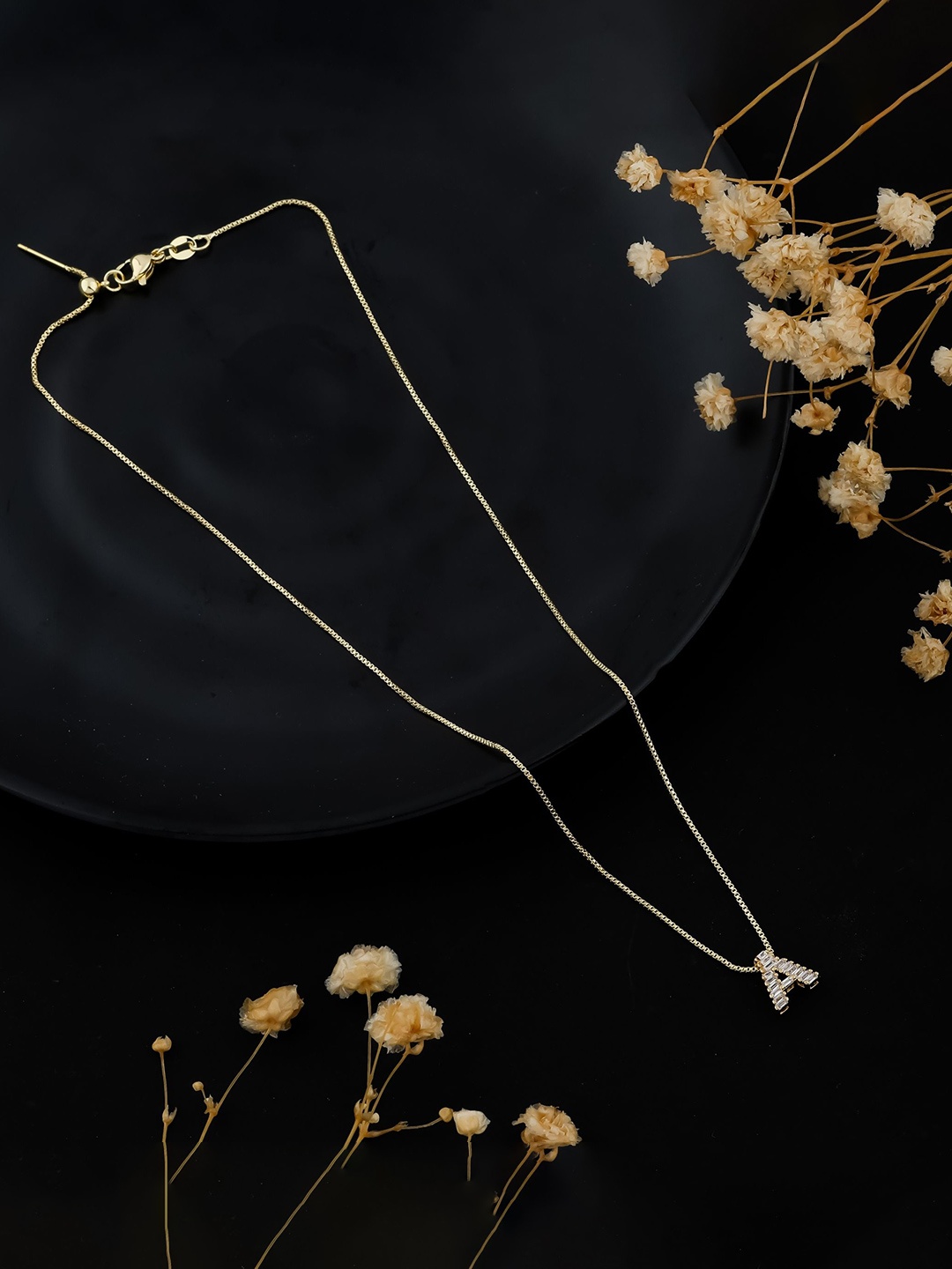 

SKY SHOPPERS Gold-Plated Alphabet Pendant CZ Studded Chain