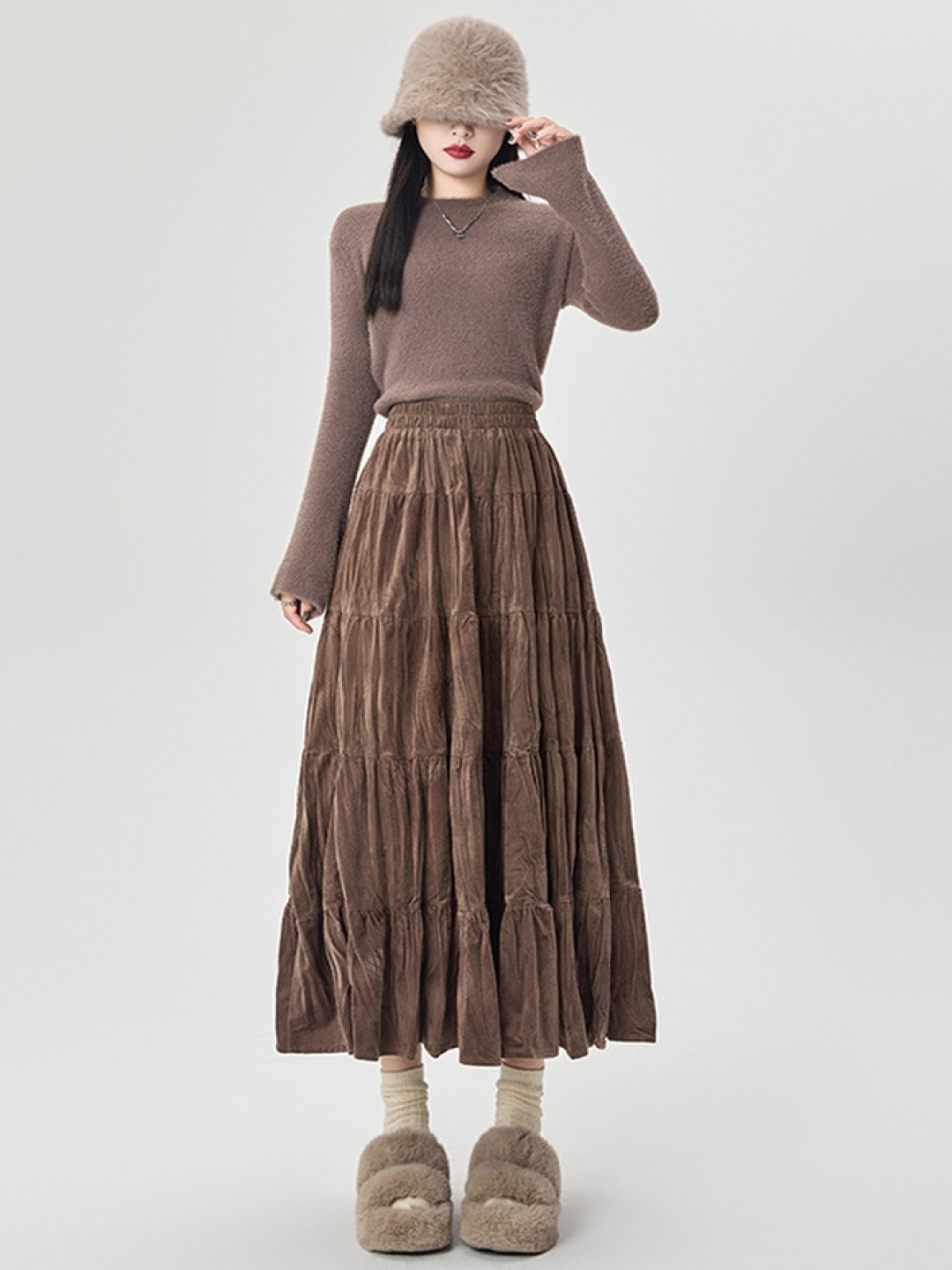 

LULU & SKY Women A-line Tiered Maxi Skirt, Brown