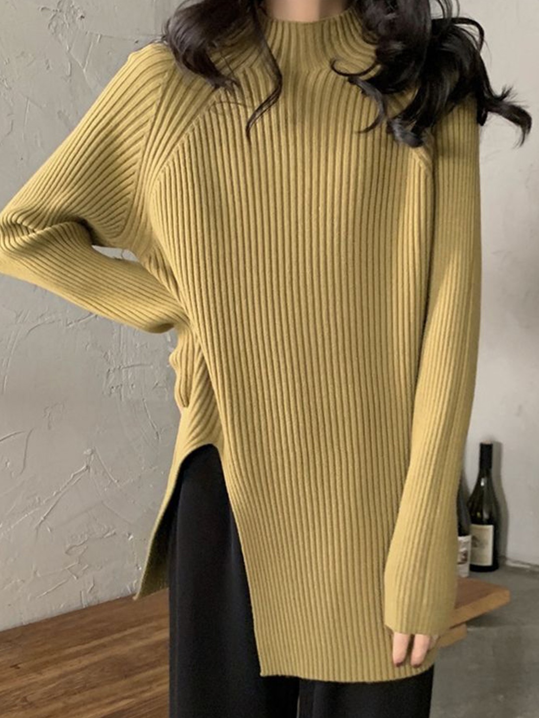 

LULU & SKY Women Ribbed Longline Pullover Sweater, Yellow