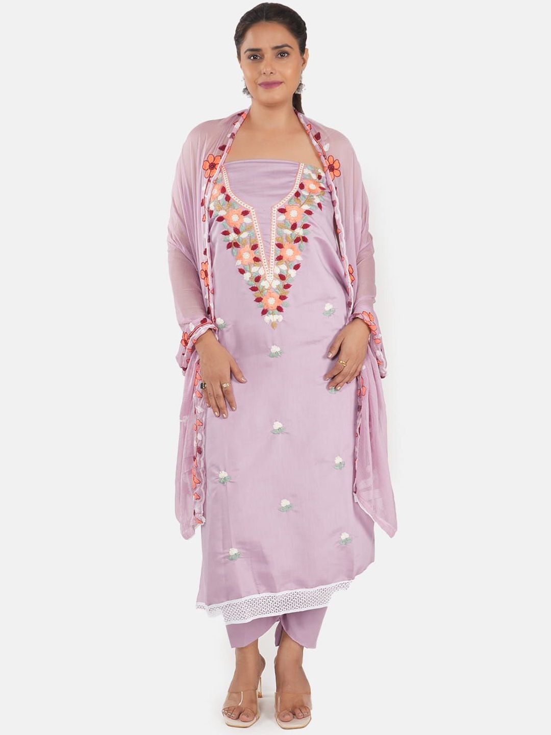 

MOZAFIA Floral Embroidered Unstitched Dress Material, Purple