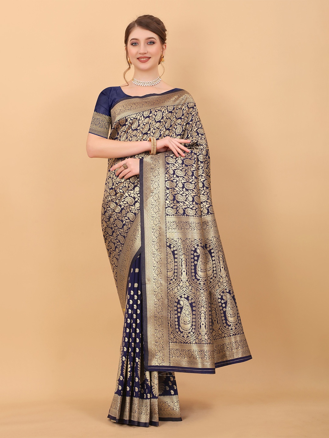 

Anaita Woven Design Zari Banarasi Saree, Navy blue