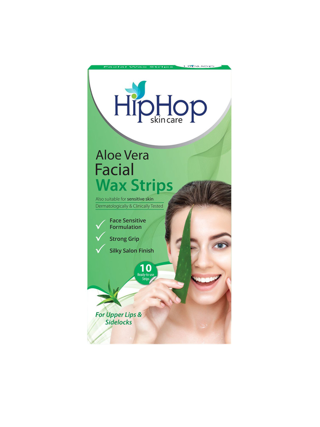 

HipHop Skincare Aloe Vera Facial Wax Strips For Sensitive Skin - 10Pcs, Green