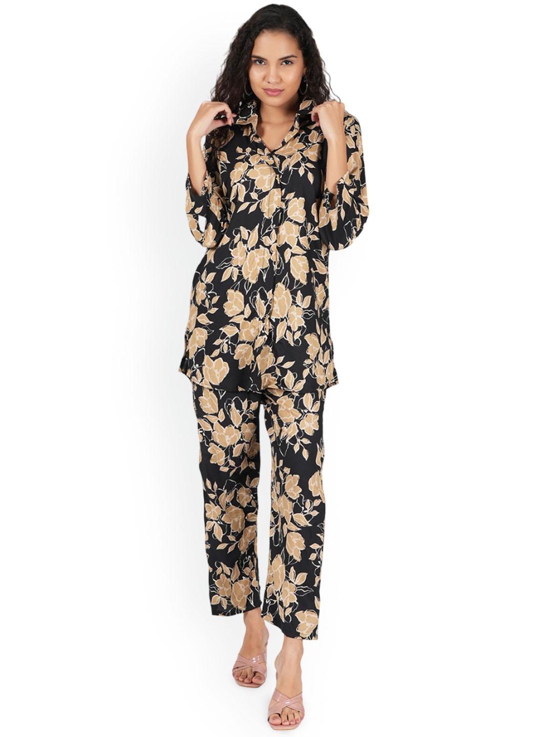 

Style Shoes Printed Top With Trouser Co-Ords, Black