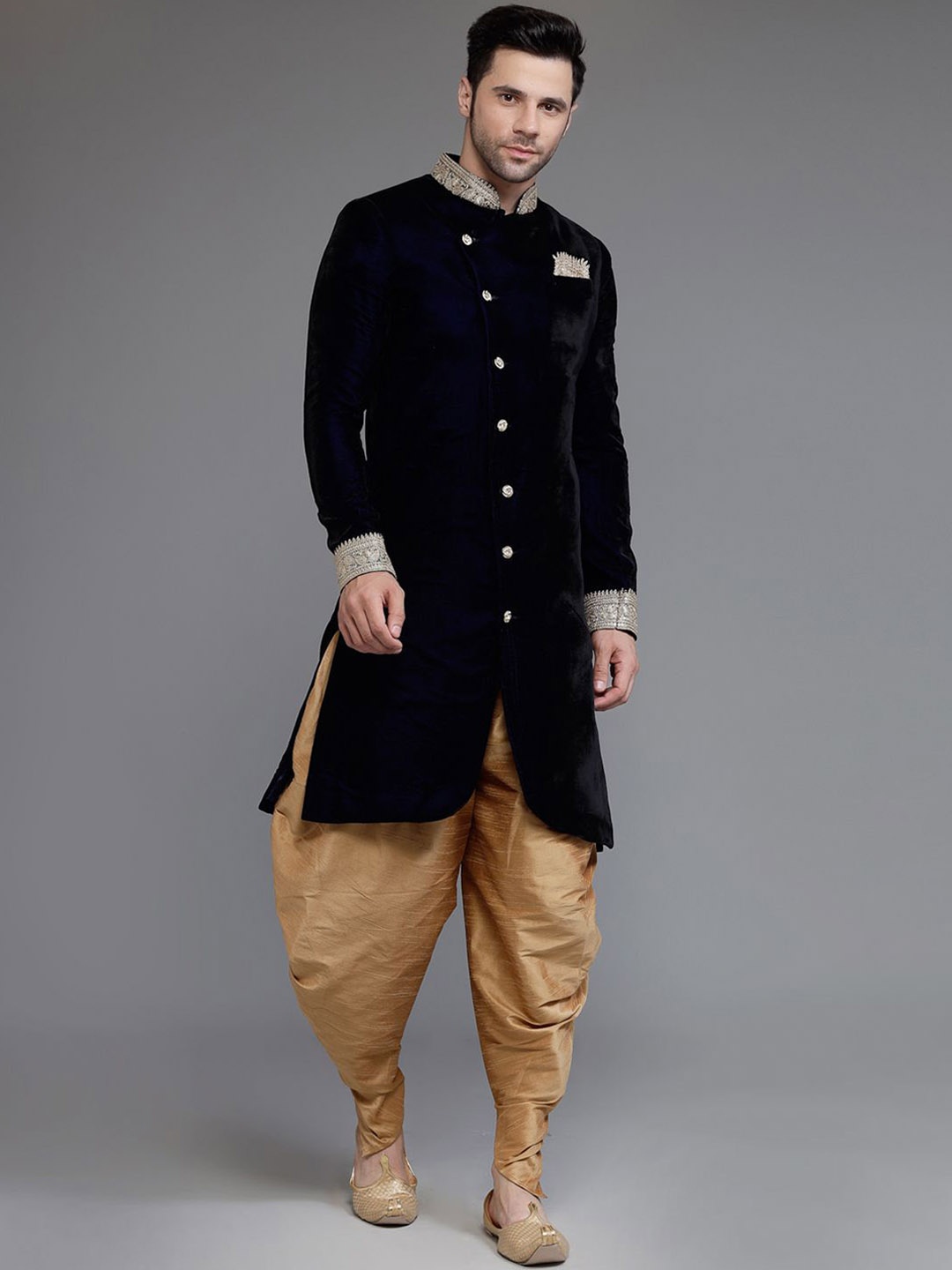 

Utsav Fashion Men Mandarin Collar Sherwani Set, Navy blue