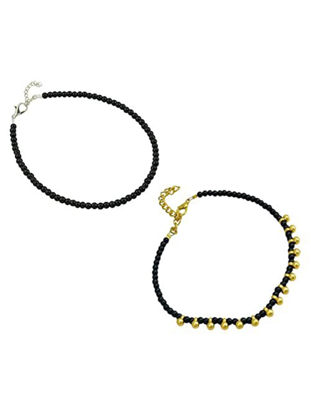

HIGH TRENDZ Women Set of 2 Anklets, Black