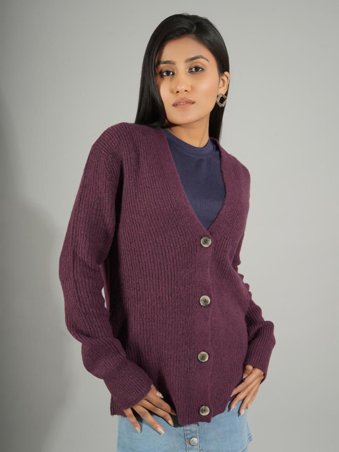 

Stylecast X Kotty Women V-Neck Cardigan Sweaters, Maroon