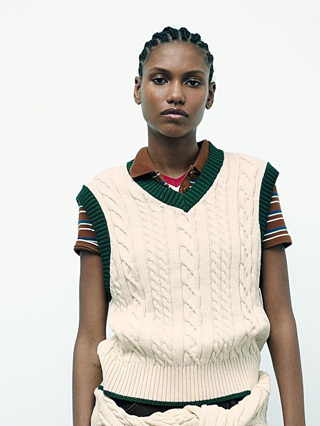 

LULU & SKY Women Cable Knit V-Neck Sweater Vest, Off white