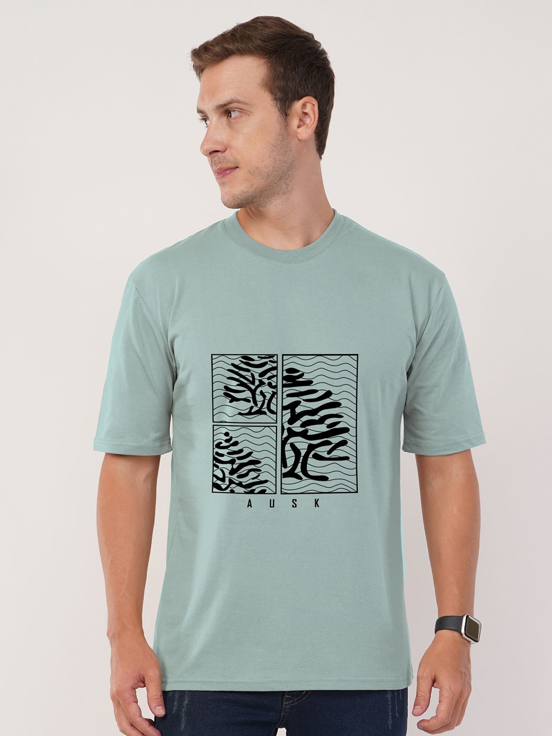 

AUSK Men Printed Applique T-shirt, Sea green