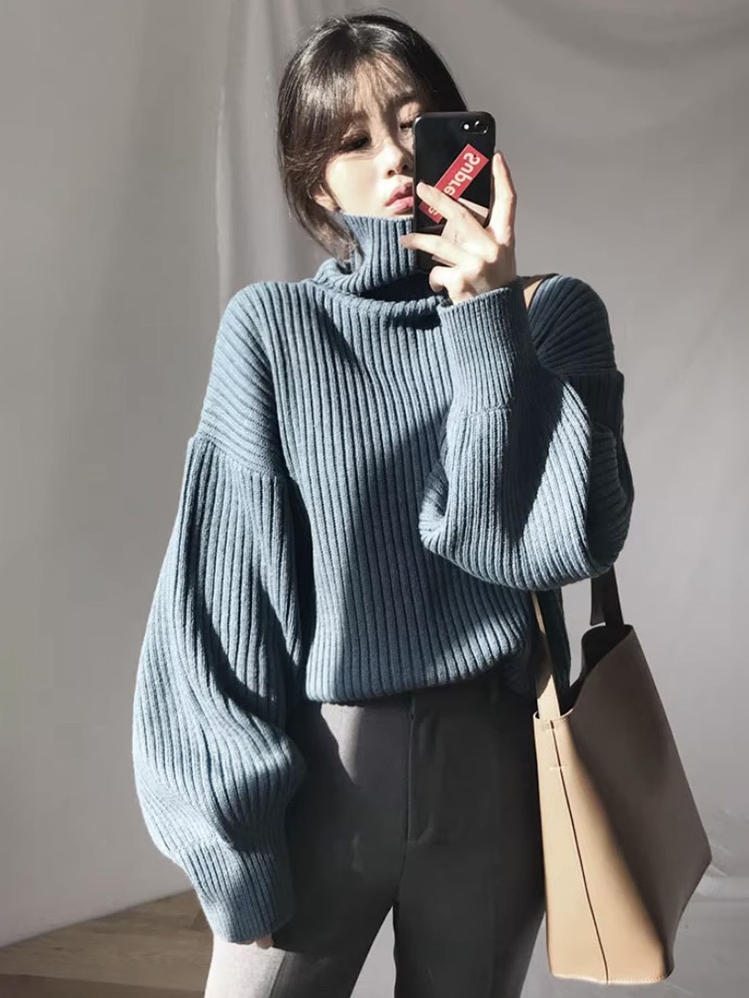 

LULU & SKY Women Turtle Neck Ribbed Pullover Sweater, Blue