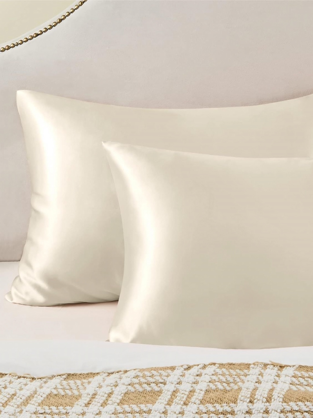 

DEHMAN Beige 2 Pieces Pure Silk Rectangle Pillow Covers