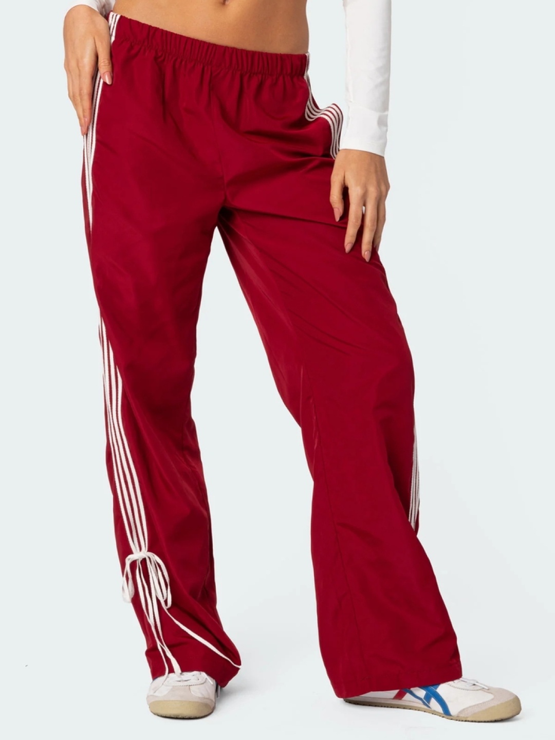 

LULU & SKY Women Straight Fit Low-Rise Parallel Trousers, Red