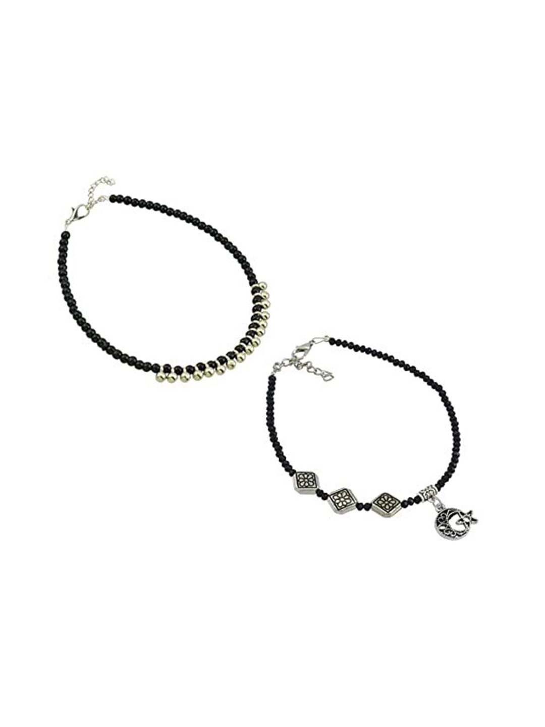 

HIGH TRENDZ Women Set of 2 Anklets, Black