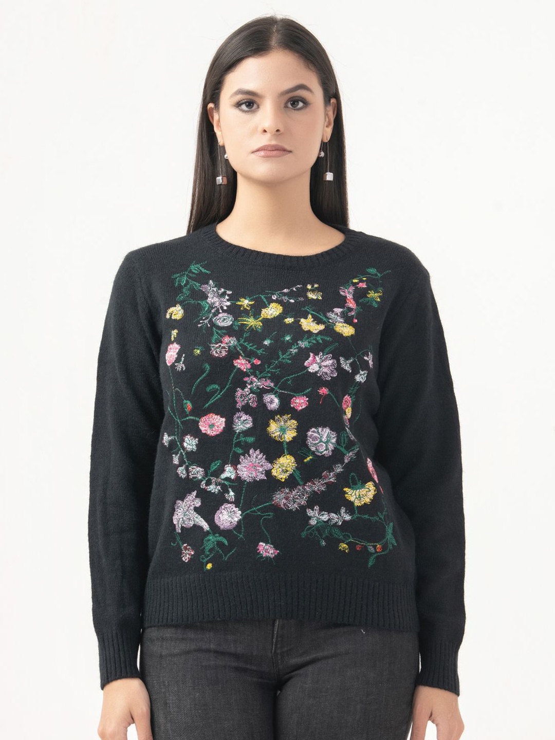 

Albion By CnM Women Floral Printed Pullover, Black