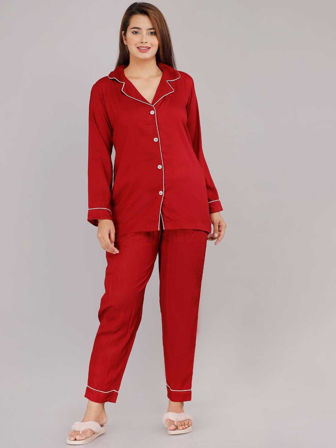 

Serenita Women Printed Pure Cotton Night Suit, Maroon