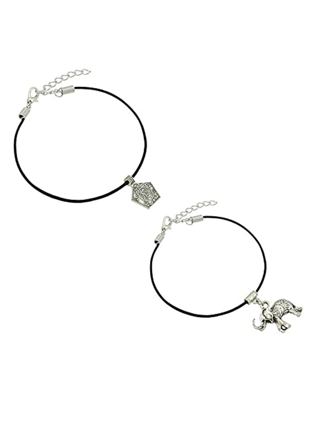 

HIGH TRENDZ Women Set of 2 Anklets, Black
