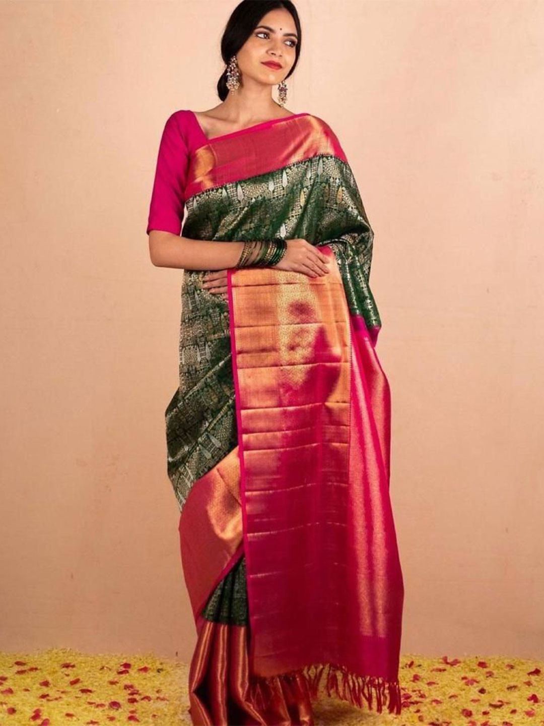 

Visit Wear Ethnic Motifs Woven Design Zari Pure Silk Banarasi Saree, Green