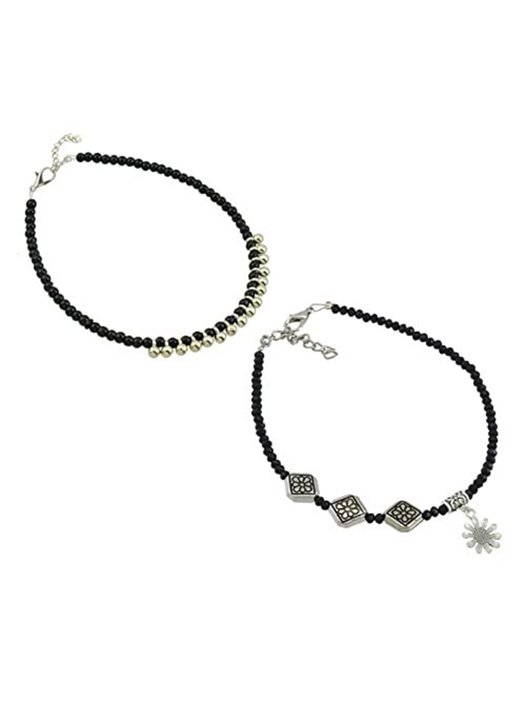 

HIGH TRENDZ Women Set of 2 Anklets, Black