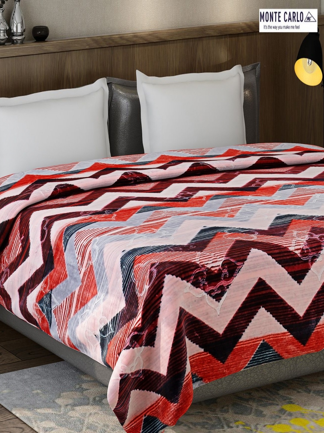 

Monte Carlo Pink & Brown Chevron Printed Heavy Winter 900 GSM Double Bed Blanket