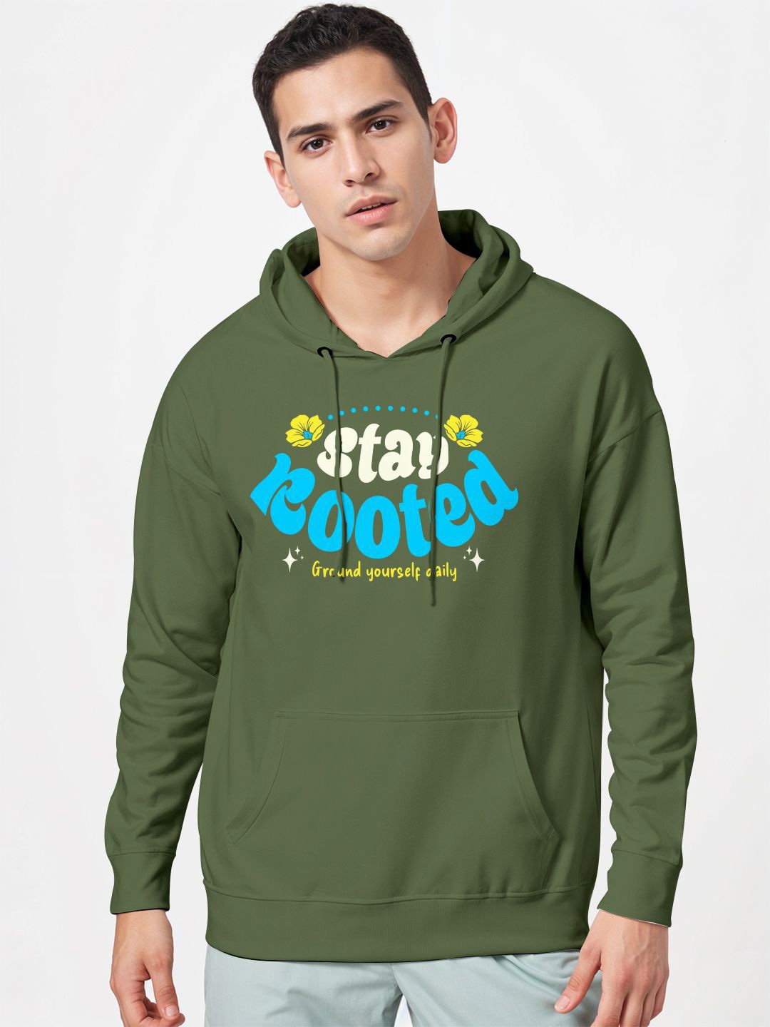 

Crazymonk Men Printed Hooded Sweatshirt, Olive