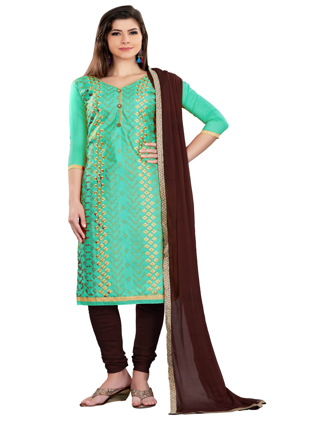 

Maroosh Ethnic Motifs Printed Beads and Stones Unstitched Dress Material, Green