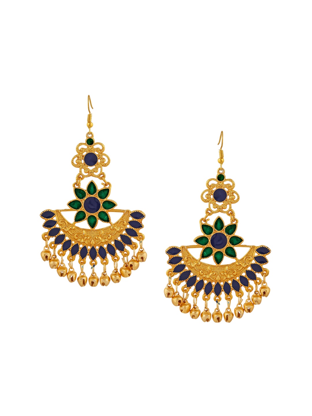 

Stefan Gold-Plated Stone Studded & Beaded Floral Dangler Drop Earrings