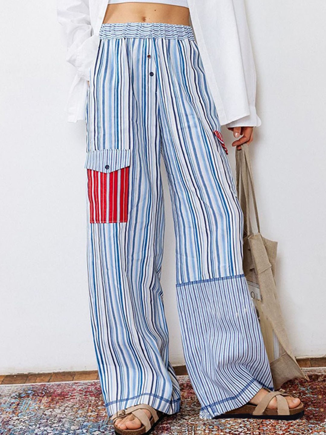 

StyleCast Women Striped Wrinkle Free Trousers, Blue
