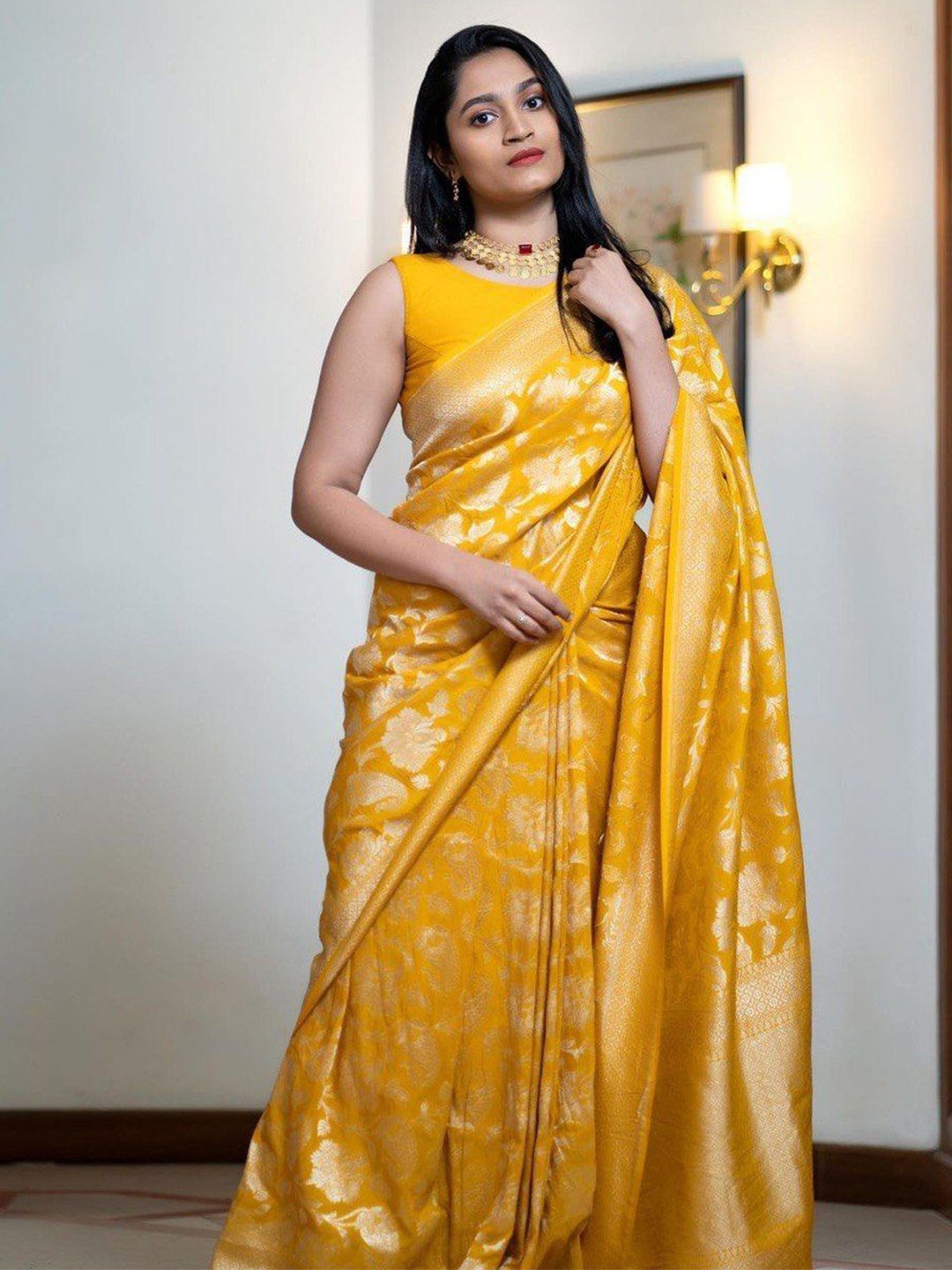 

Visit Wear Woven Design Zari Pure Silk Banarasi Saree, Yellow