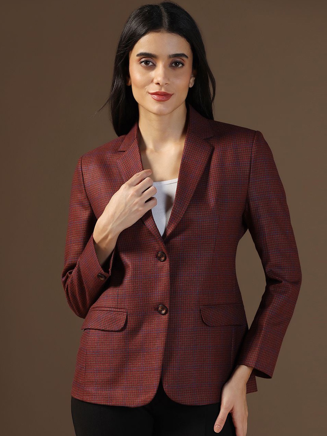 

TAHVO Checked Single Breasted Formal Blazers, Red