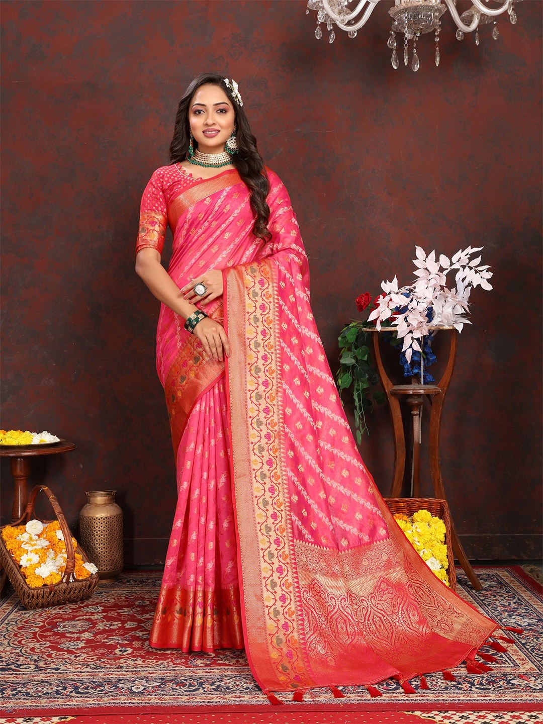 

Anaita Woven Design Zari Banarasi Saree, Pink