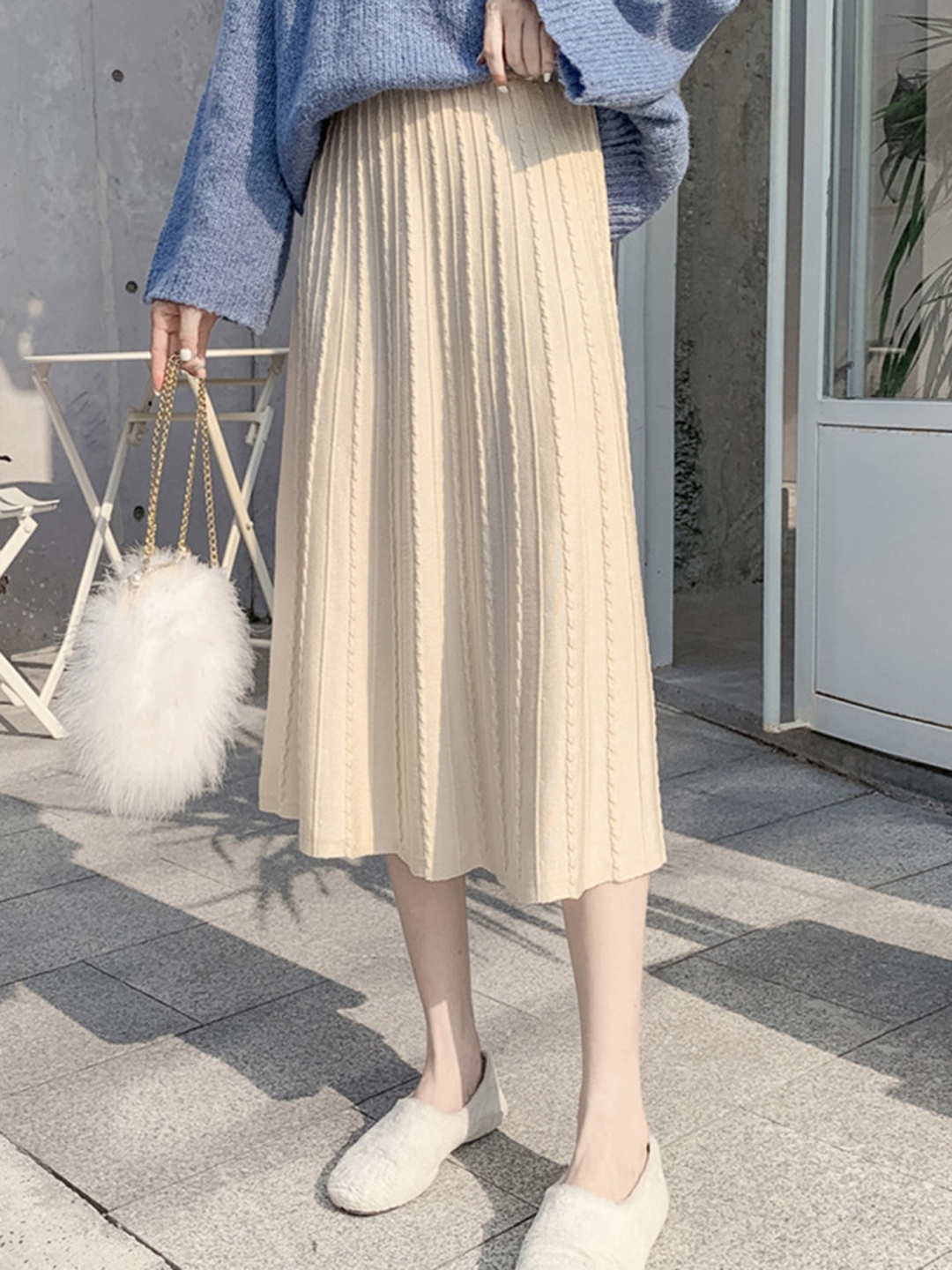 

LULU & SKY Women A-Line Midi Skirt, Beige