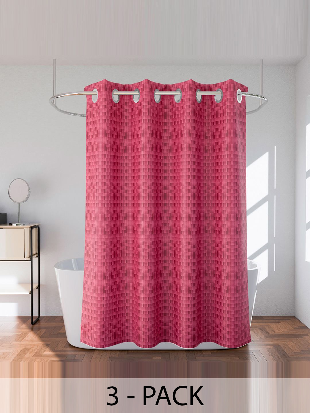 

Kuber Industries Pink 3 Pieces Geometric Printed Shower Curtains