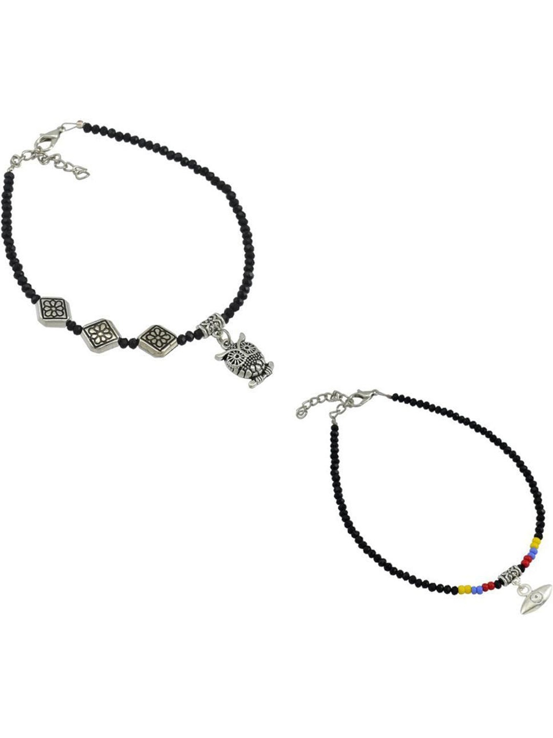 

HIGH TRENDZ Women Set of 3 Anklets, Black