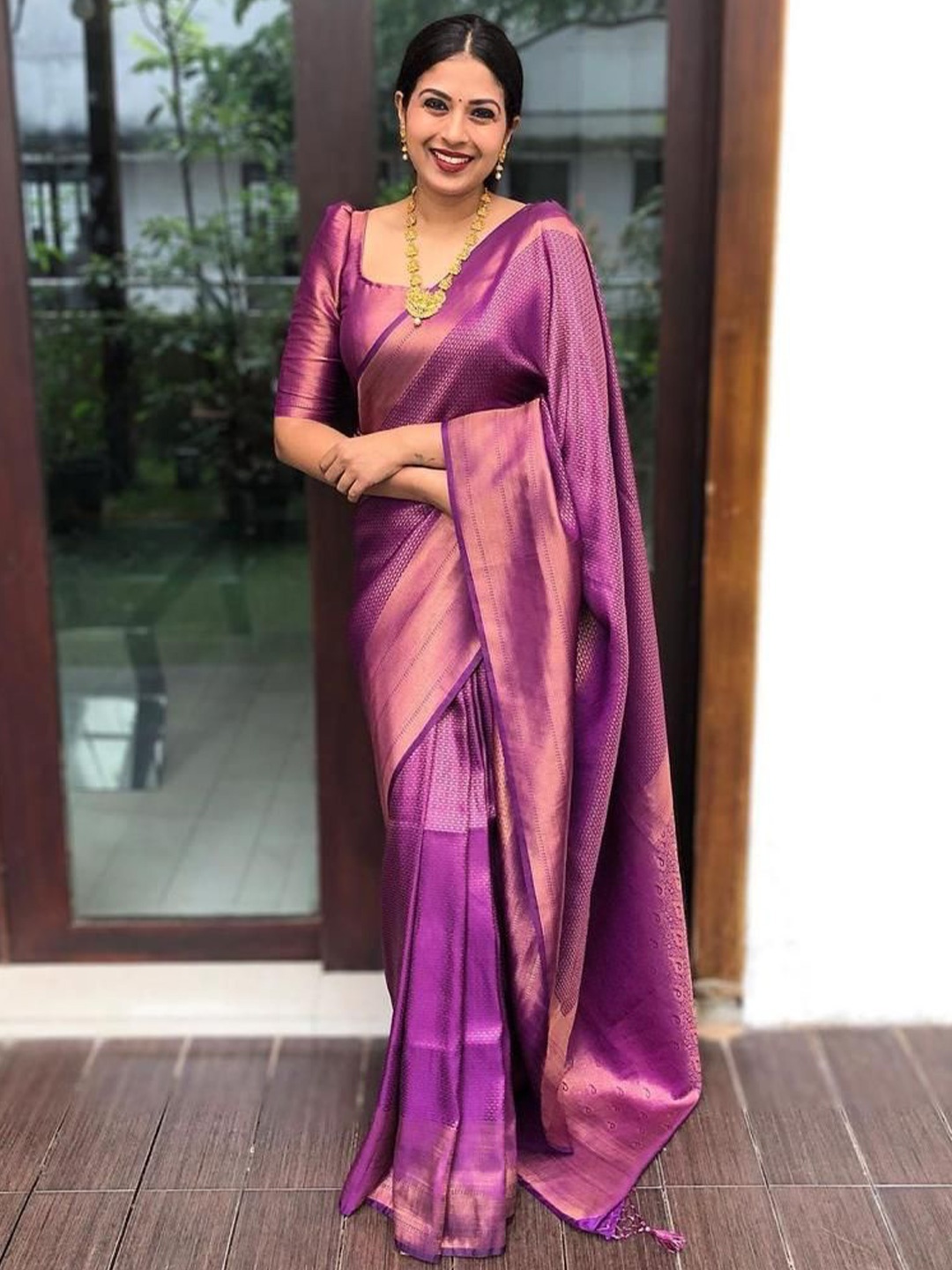 

Visit Wear Woven Design Zari Pure Silk Banarasi Saree, Purple