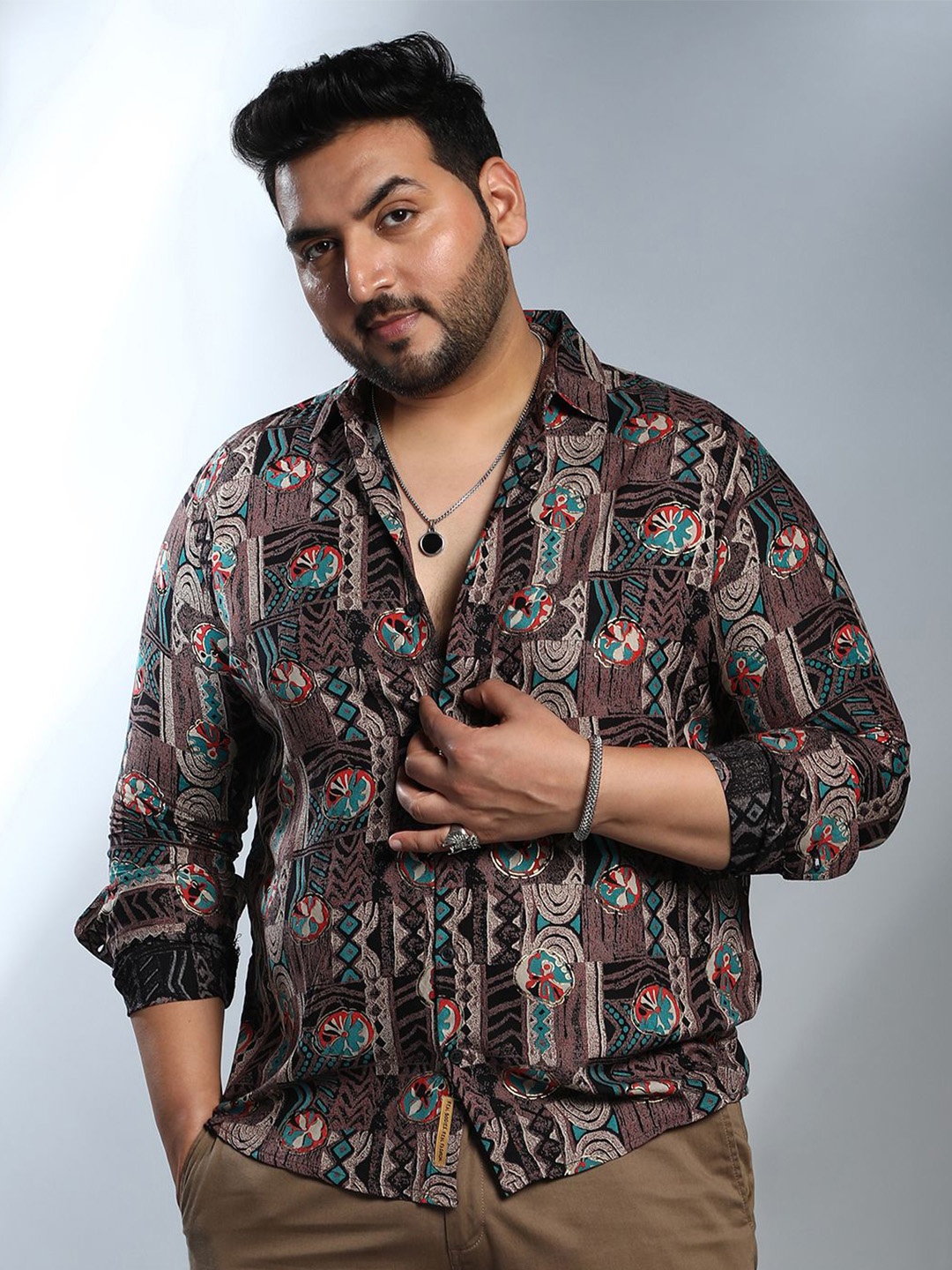 

Instafab Plus Size Men Comfort Abstract Printed Casual Shirt, Black