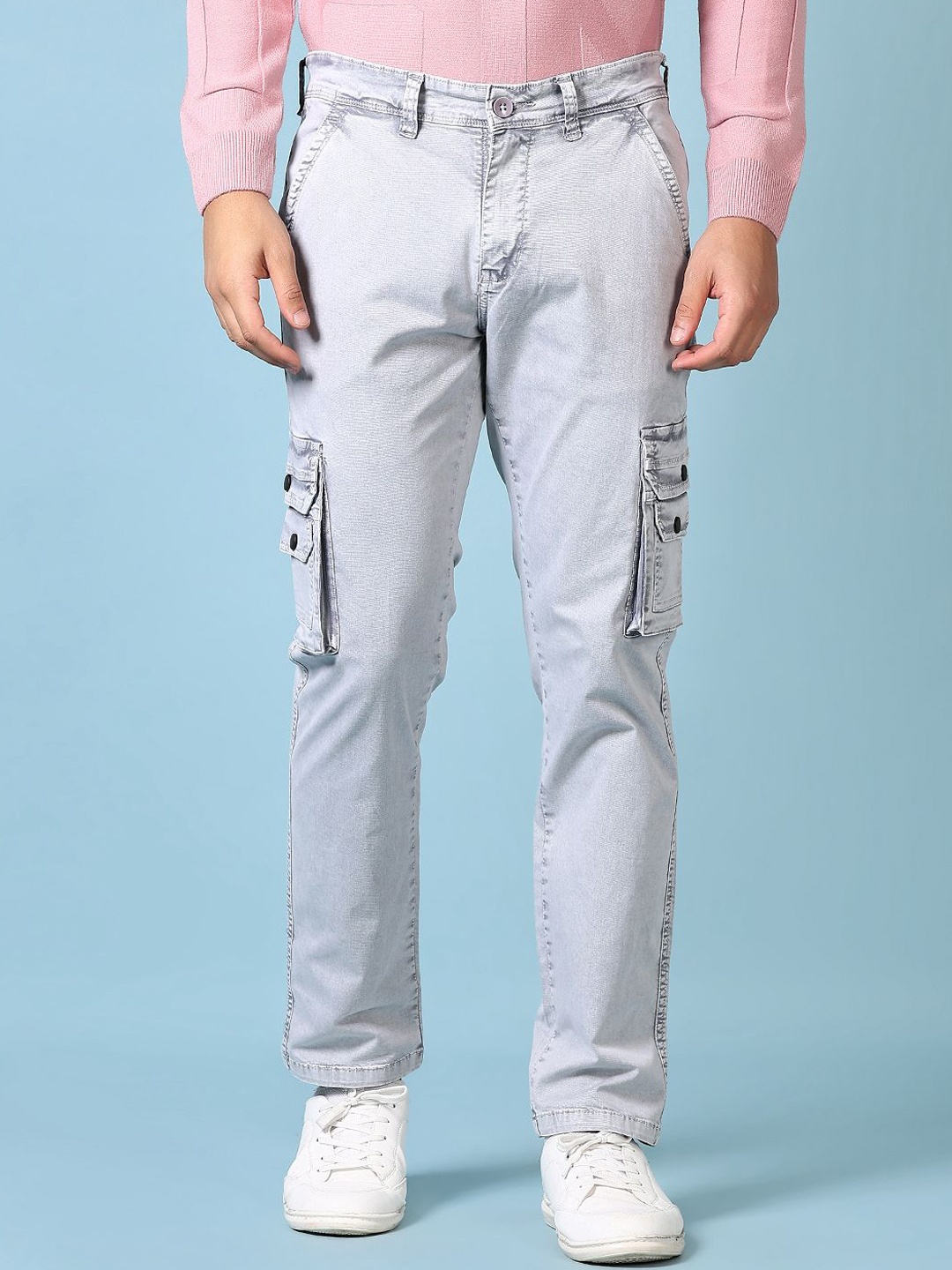 

V-Mart Men Mid Rise Cargos Trousers, Grey