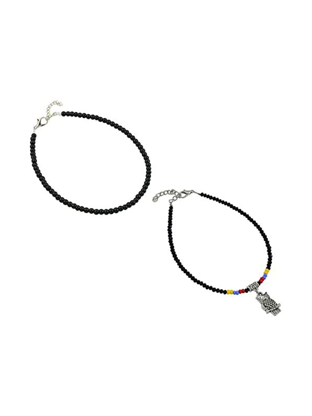 

HIGH TRENDZ Women Set of 2 Anklets, Black