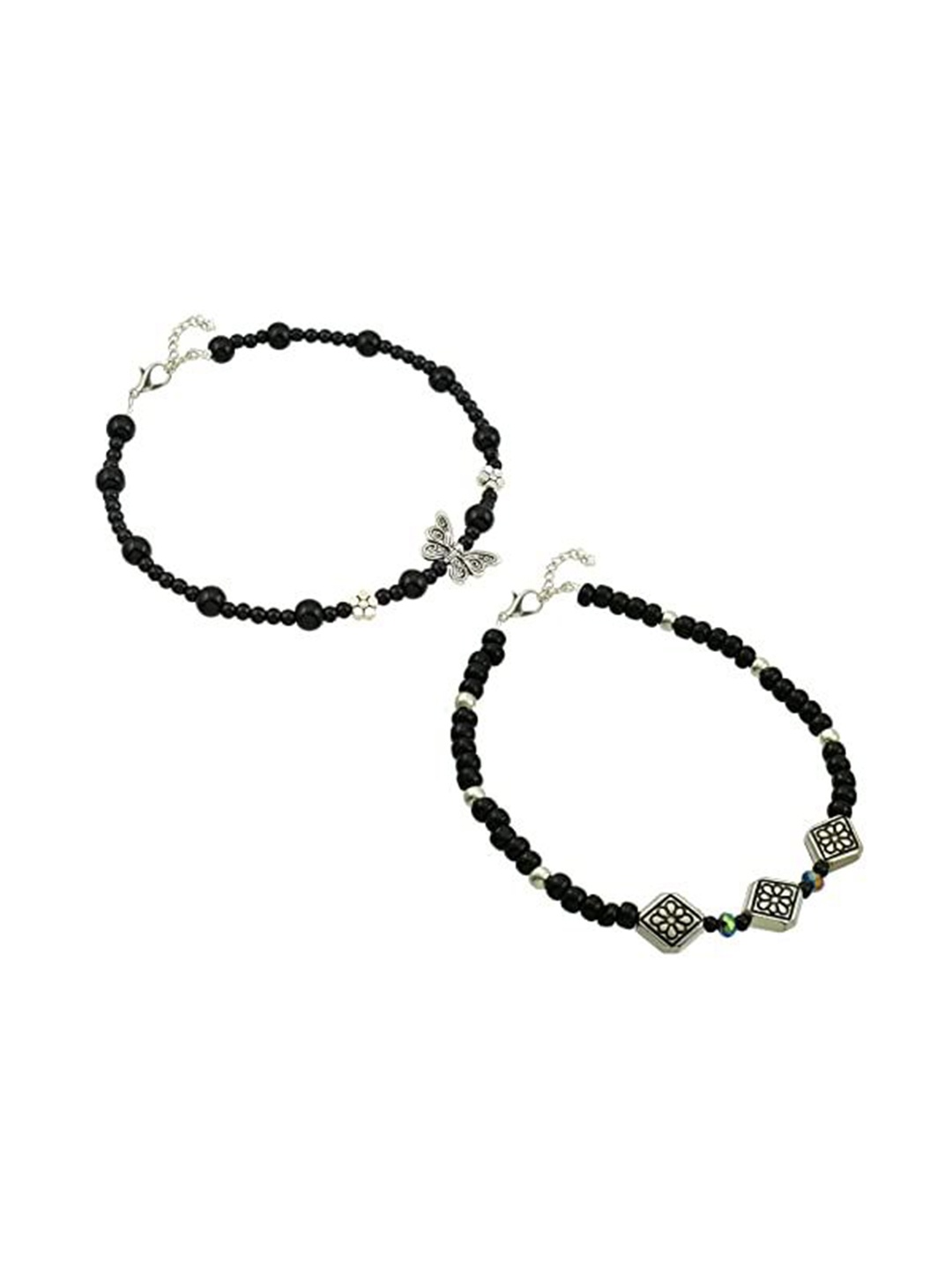 

HIGH TRENDZ Women Set of 2 Anklets, Black