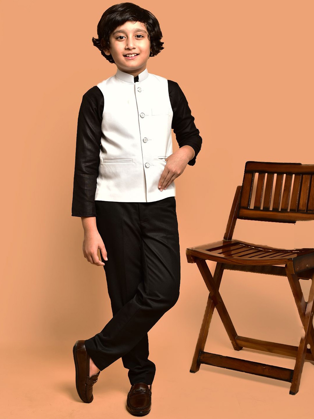 

PRINTINDIA Boys Satin Nehru Jacket, White
